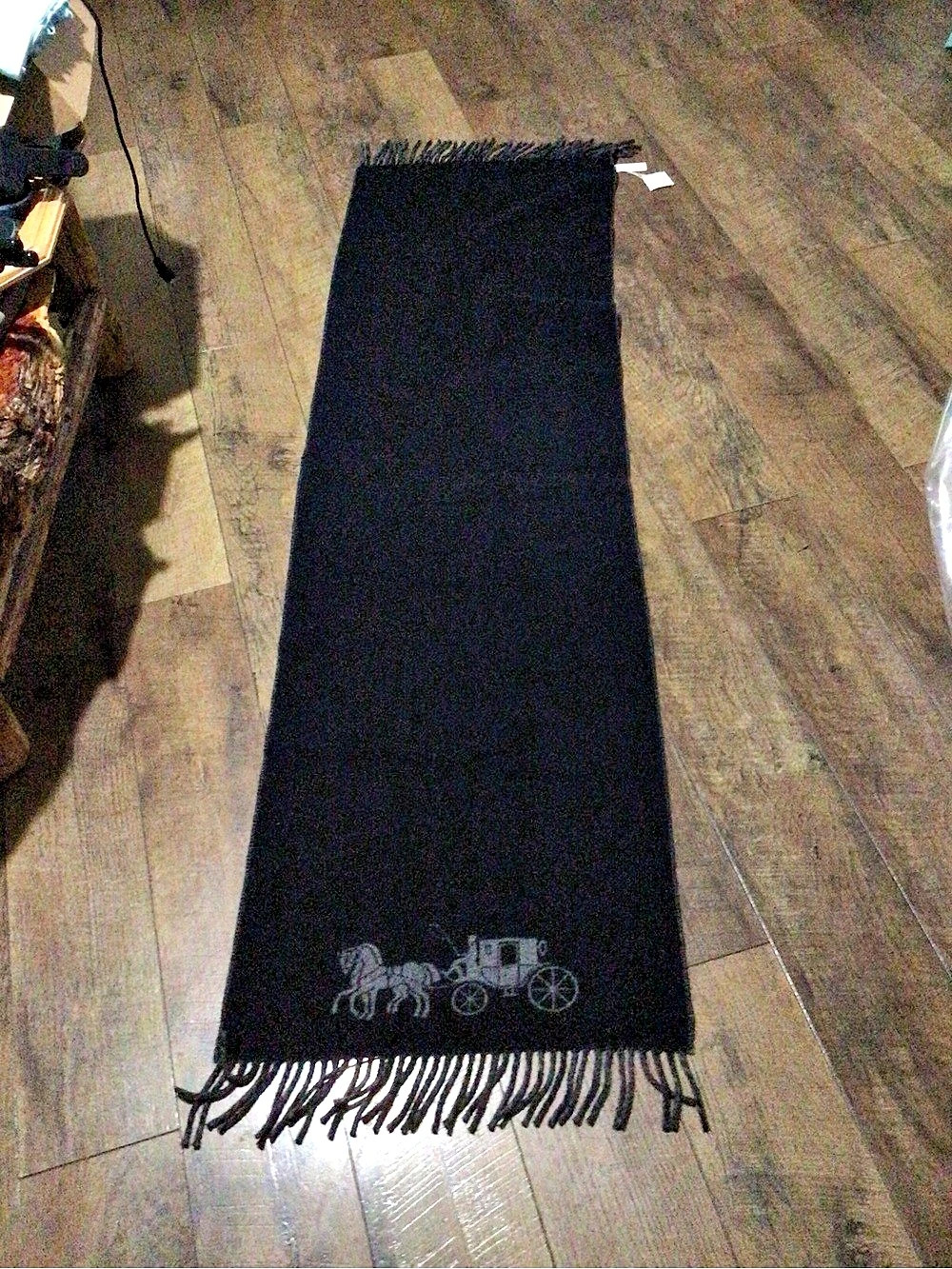 Coach Horse and Carriage Oversized Wool Muffler Scarf Black & Gray